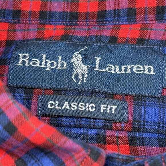 Ralph Lauren Shirt Mens Extra Large Red Blue Plaid Yellow Pony Classic Fit XL - Picture 4 of 12